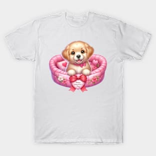 Valentine Golden Retriever Dog in Bed T-Shirt